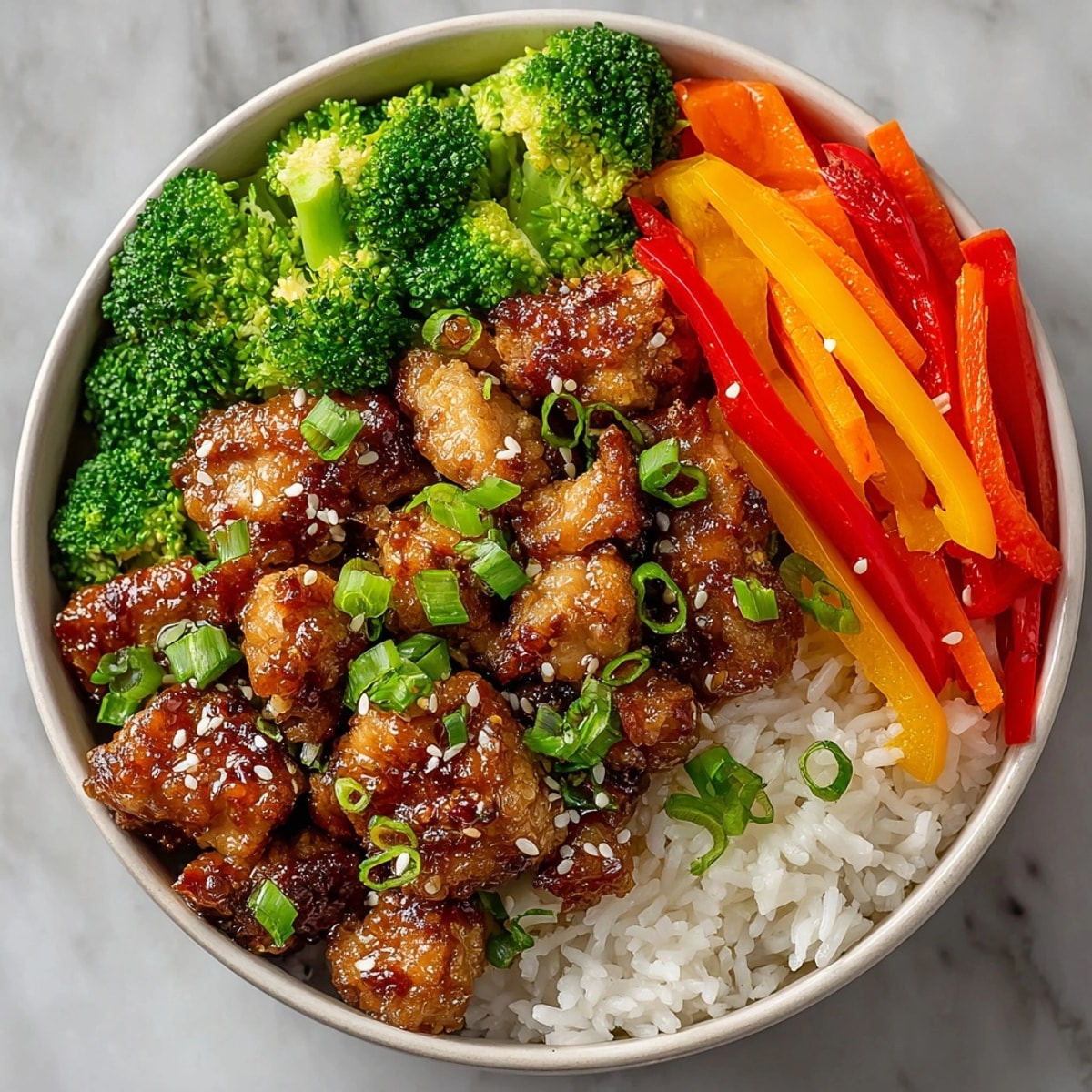 Hot Teriyaki Chicken Bowls with Steamed Rice served for dinner, loaded with sauce and crisp broccoli.