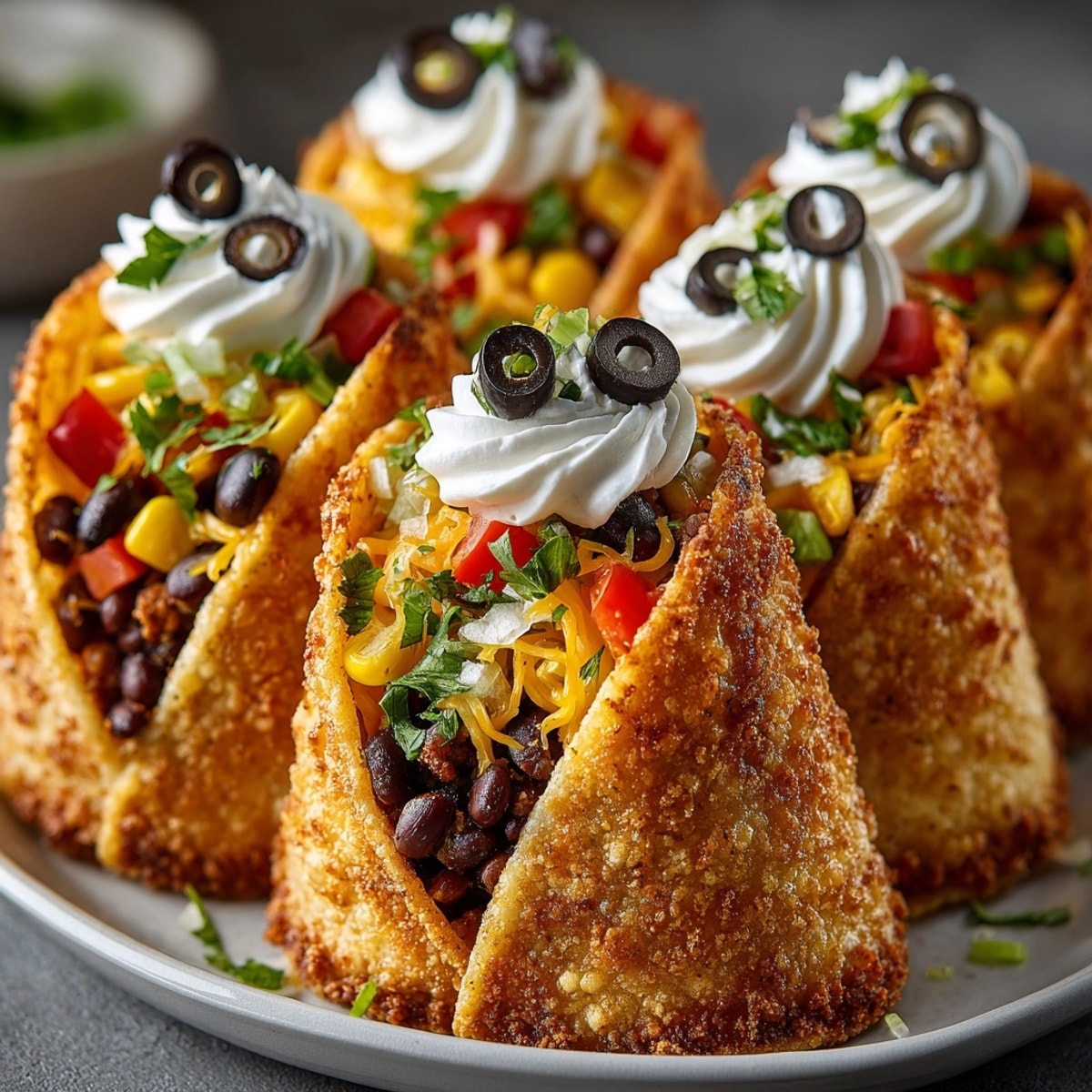 Crispy Halloween Witch Hat Tortilla Wraps filled with tasty cheese and bean mixture; perfect snack.