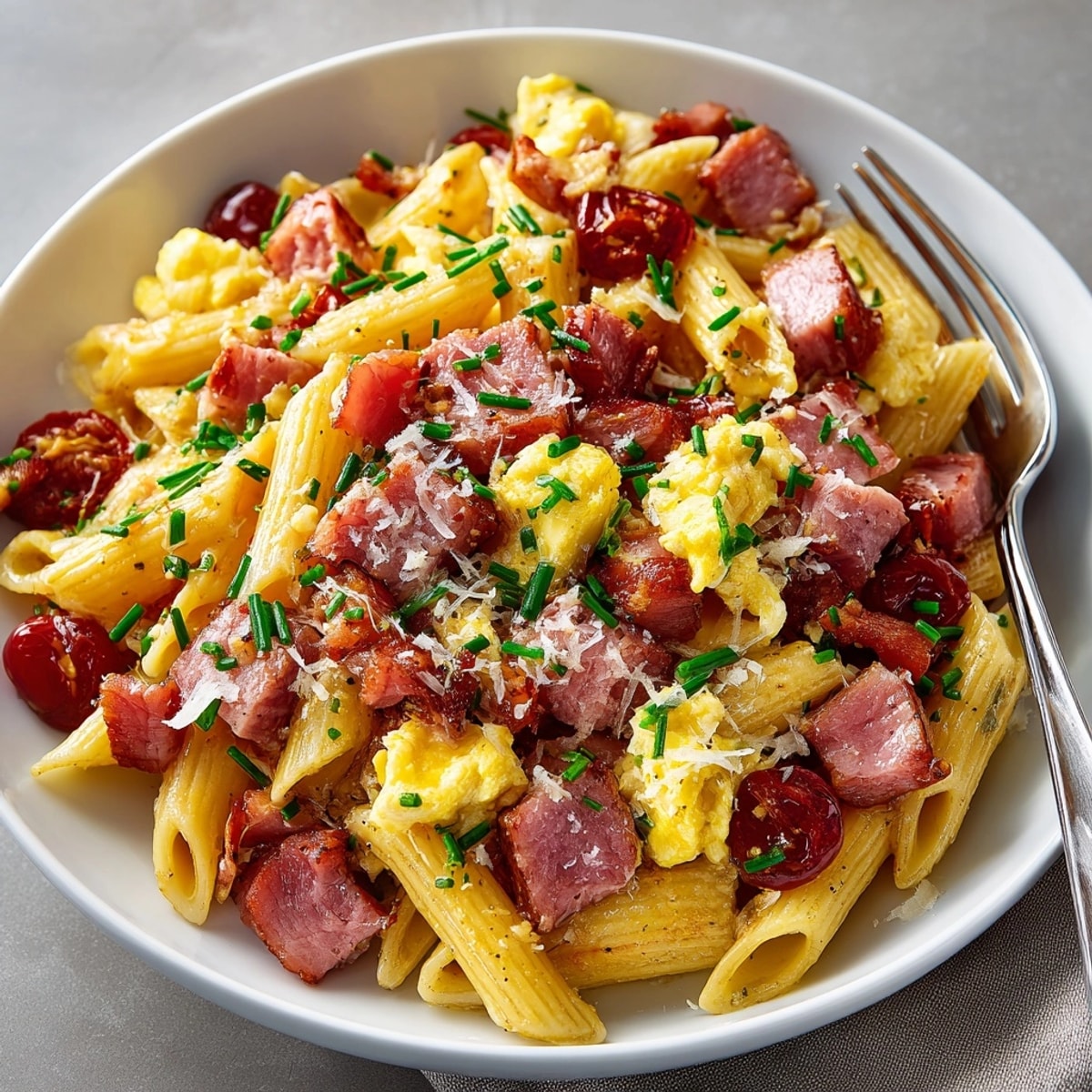 This Cherry Glazed Ham Breakfast Pasta features glistening ham in a bold cherry glaze, perfect for brunch.