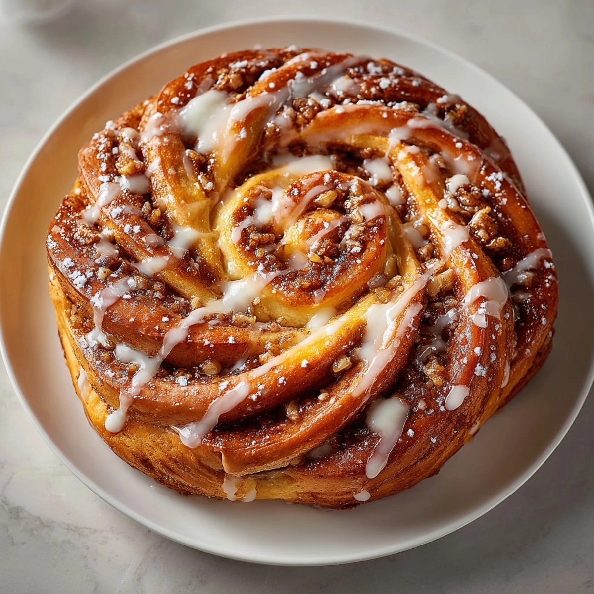 Soft, swirled Easy and Fast Cinnamon Twist Loaf on parchment with buttery cinnamon filling visible.