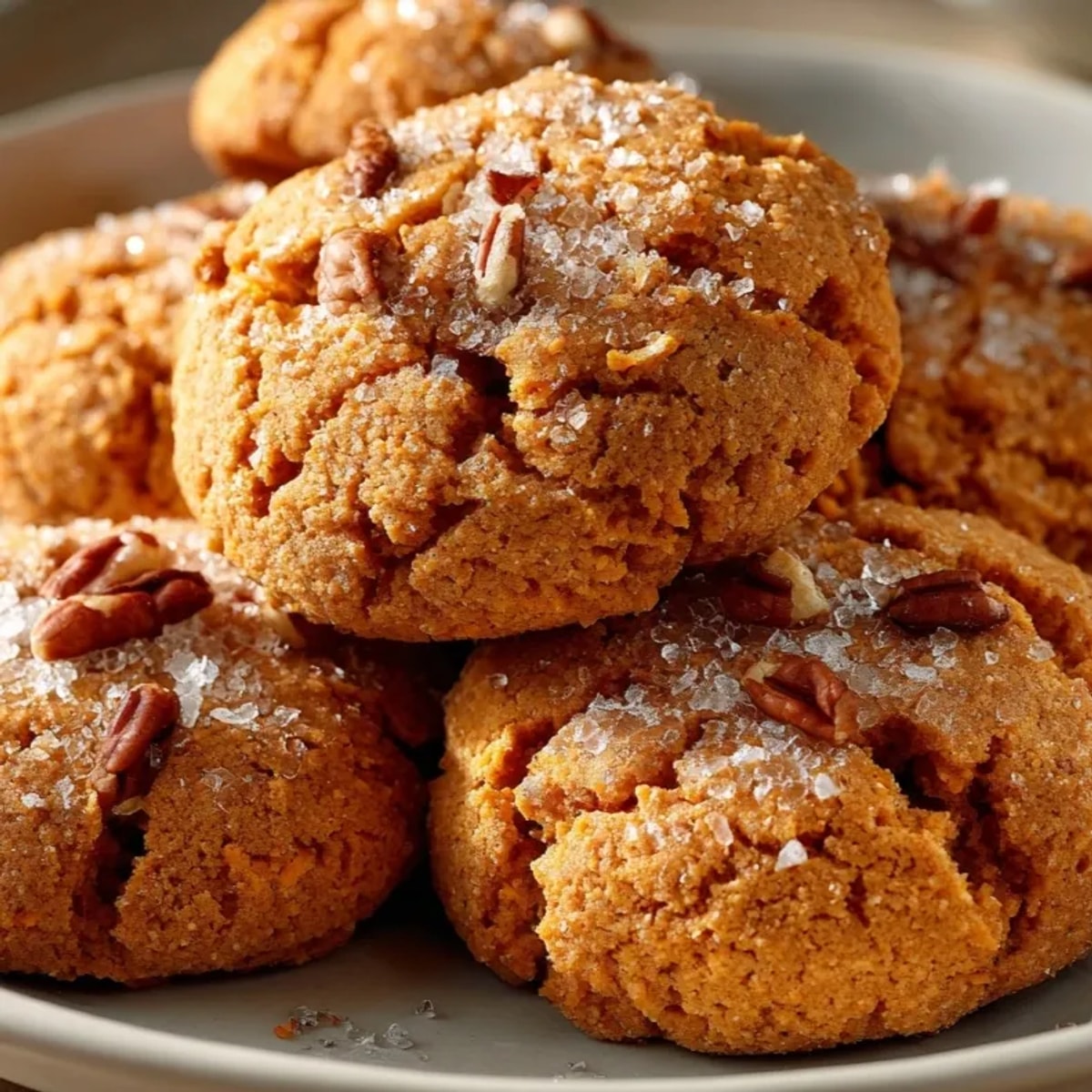 Warm, golden 5-Minute Cinnamon Sweet Potato Cookies fresh from the oven on a baking sheet.