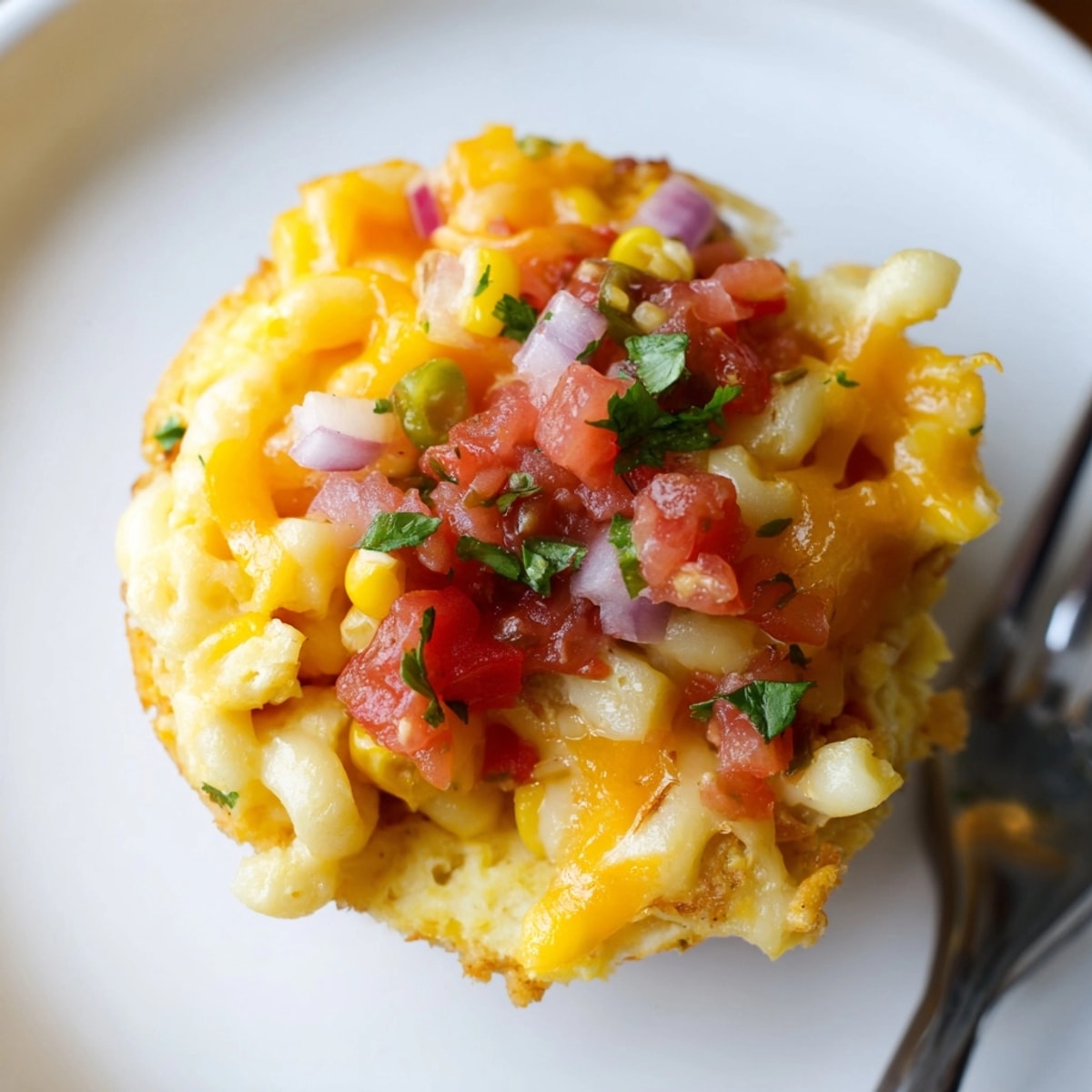 Cheesy, protein-packed Mac and Cheese Taco Egg Muffin, a breakfast or snack flavor explosion.