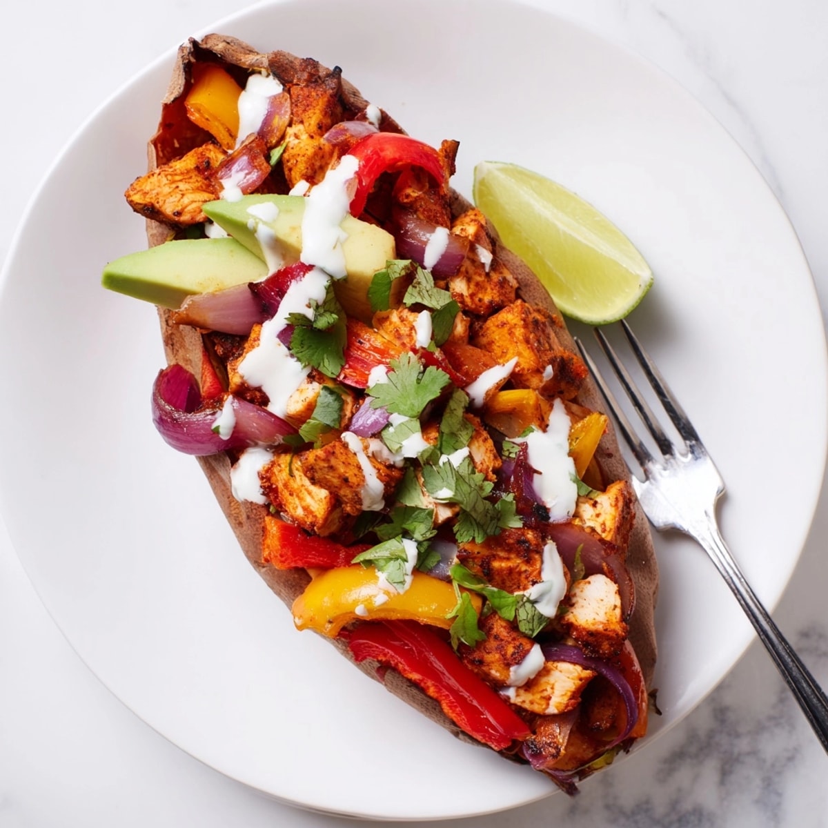 Savory Cajun Chicken Sweet Potato Boats recipe: A colorful, tasty, balanced baked meal.