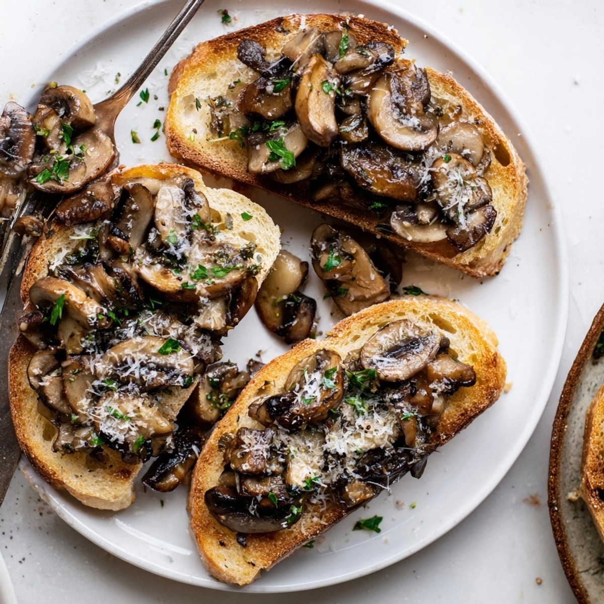 Warm, cheesy Garlic Sautéed Mushroom Toast Sliders, a simple, delectable bite-sized treat.