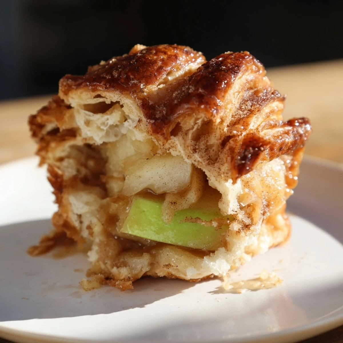 Buttery crescent rolls stuffed with warm apples and caramel, a delectable treat.  