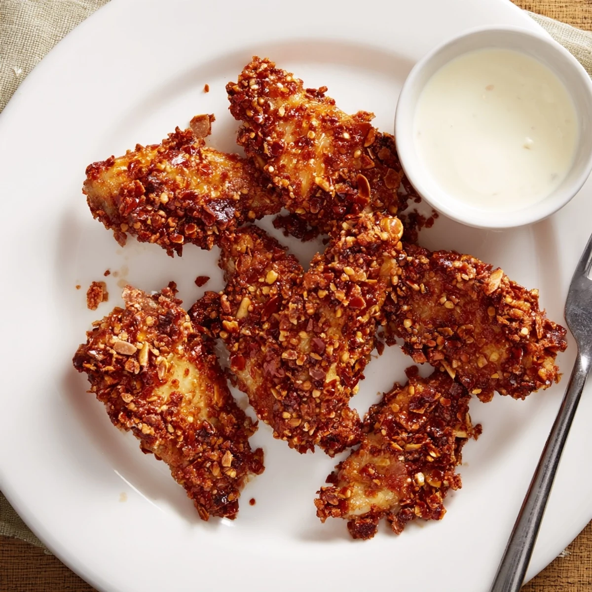 Crispy Flamin' Hot pretzel crusted wings served with creamy ranch dip for game day.