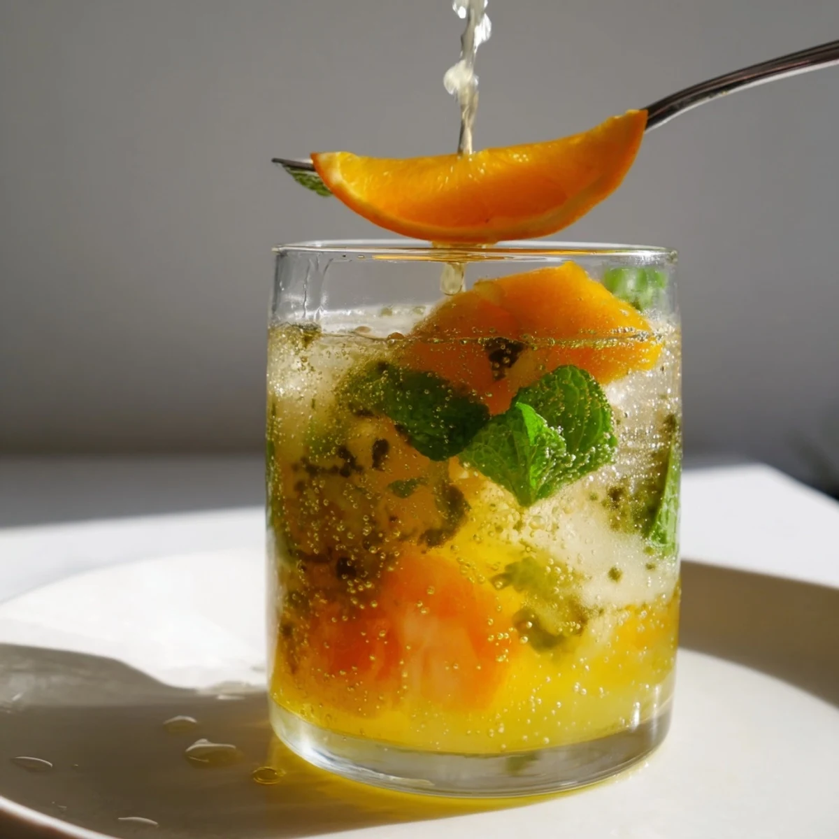 Vibrant probiotic soda mocktail ready to enjoy on a warm summer day.