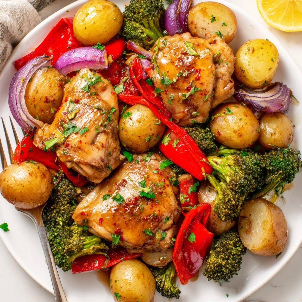 Flavorful Lazy Gourmet Chicken & Vegetable One-Pot with vibrant veggies and herbs.  