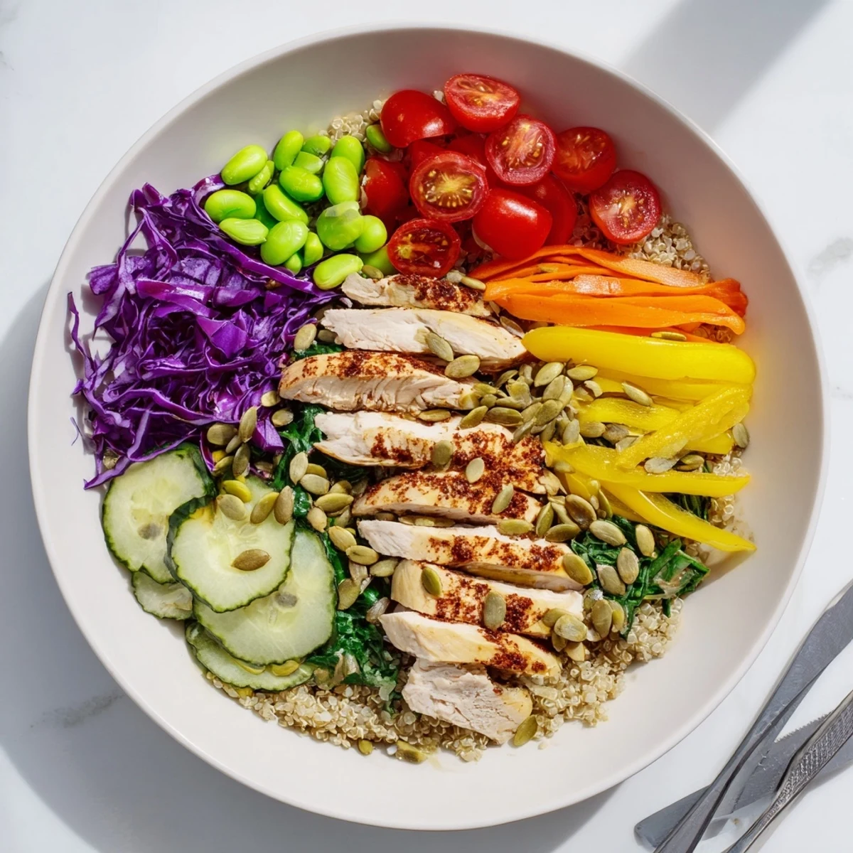 Vibrant Healthy Meal-Prep Bowls filled with nutrient-rich ingredients and zesty dressing.