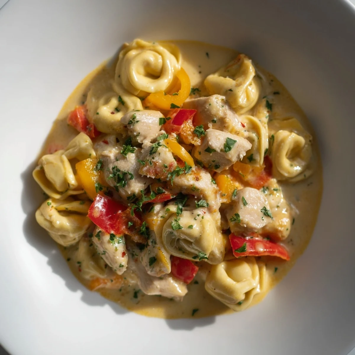 Golden brown chicken and cheesy tortellini smothered in the flavorful Zesty Cajun Garlic Parmesan sauce.
