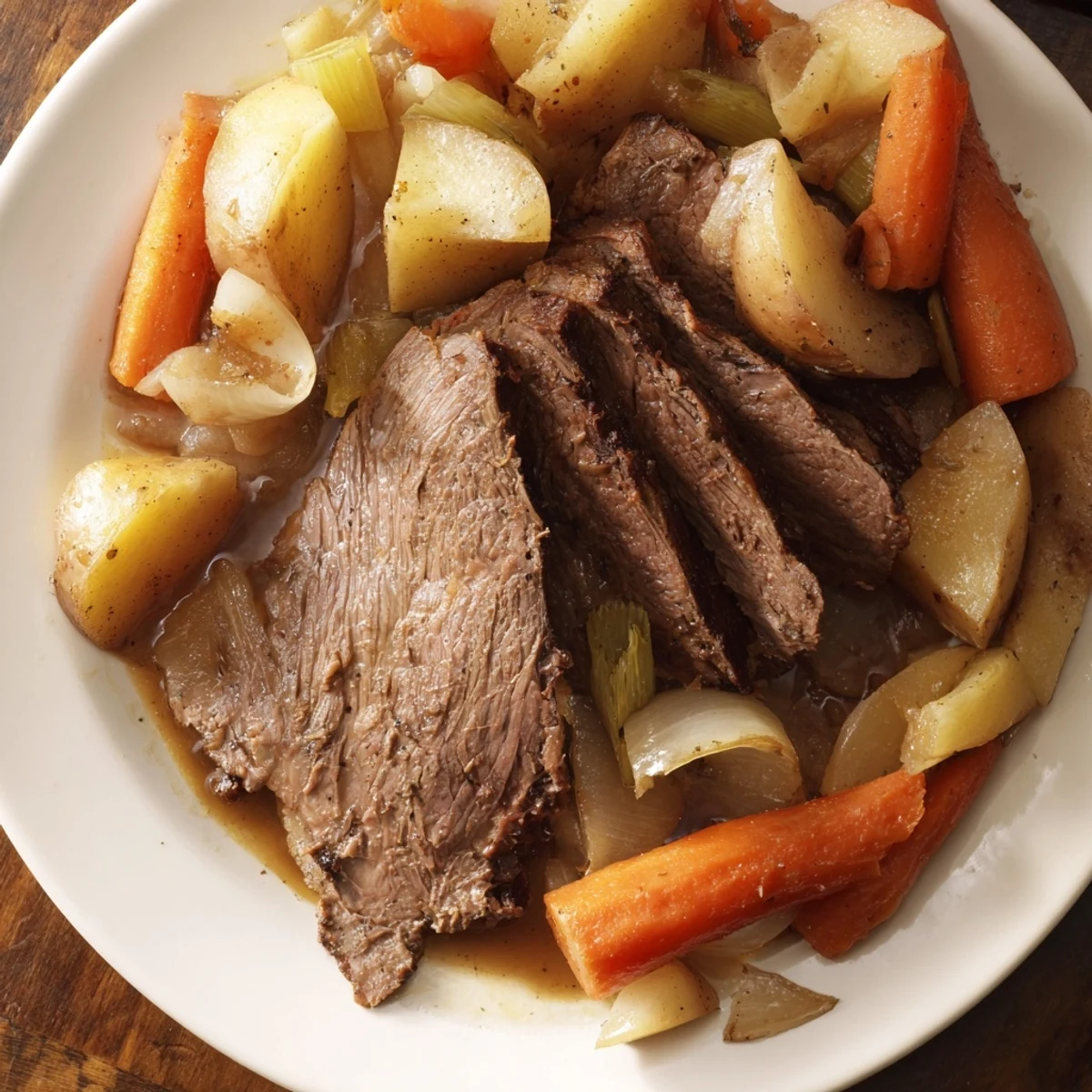 Steaming Sunday Pot Roast with tender beef and roasted vegetables, ready for a comforting meal.