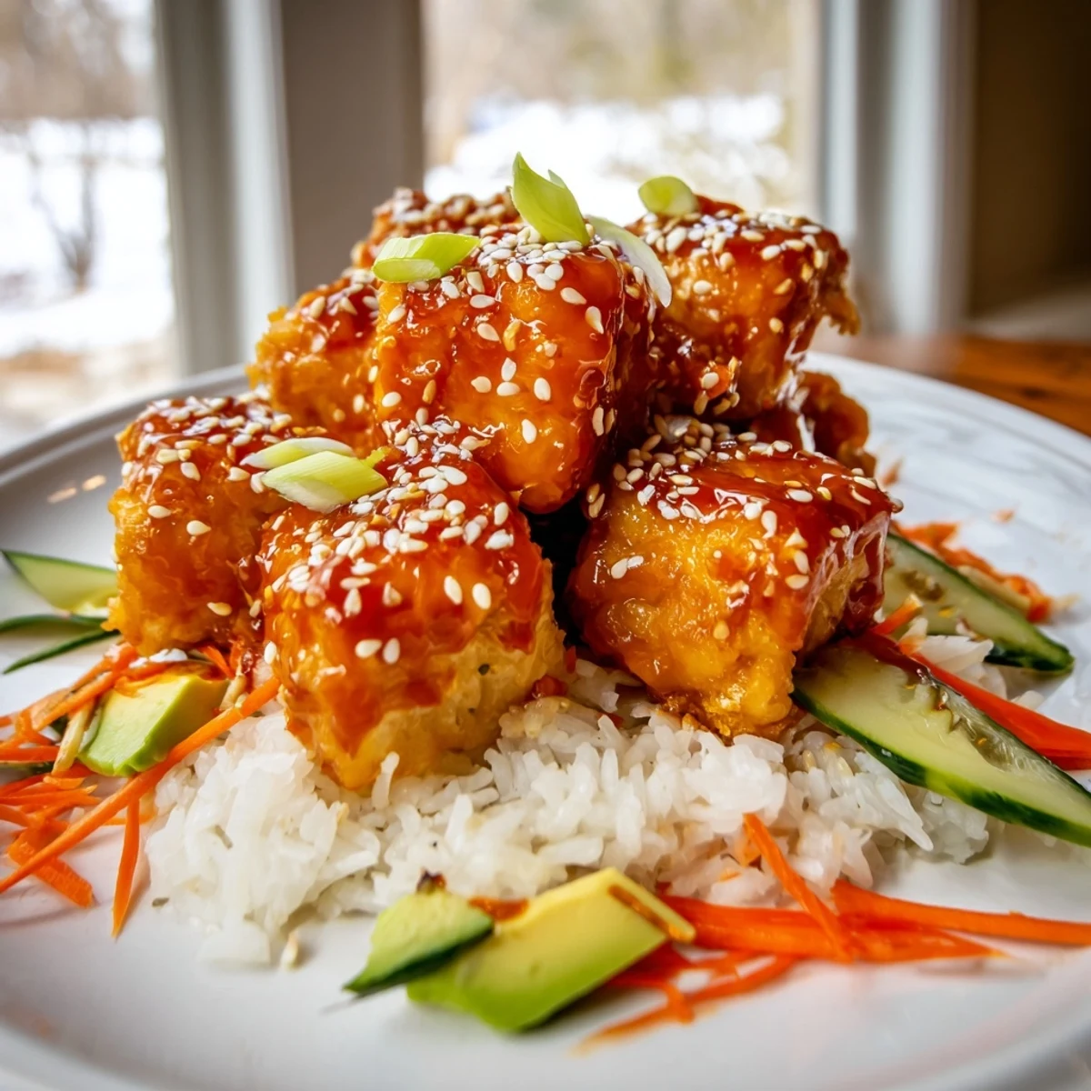 A close-up of vibrant chili-mayo baked tofu bowls shows textured tofu and colorful toppings.