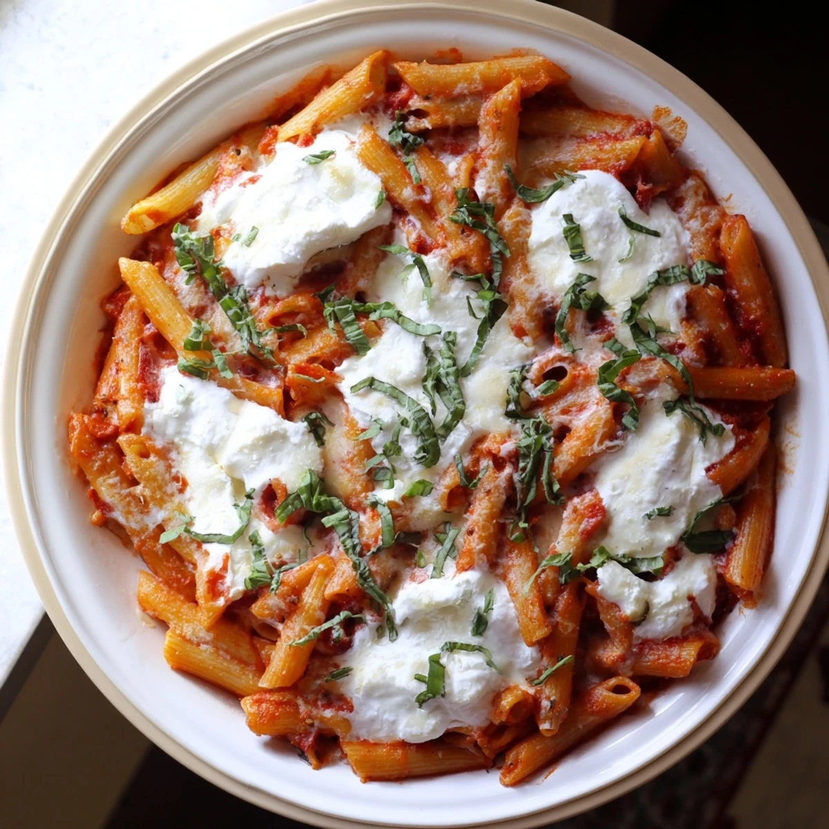 Golden, baked one-pan ziti ready to serve, a comforting Italian-American vegetarian meal.