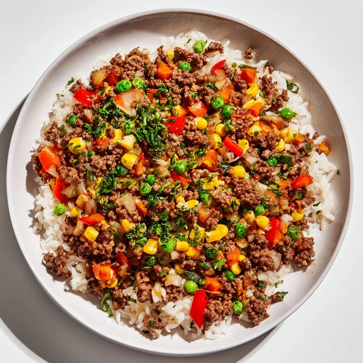 Ground Beef Skillet with Veggies: Fragrant rice and savory ground beef create a delicious one-pan meal.