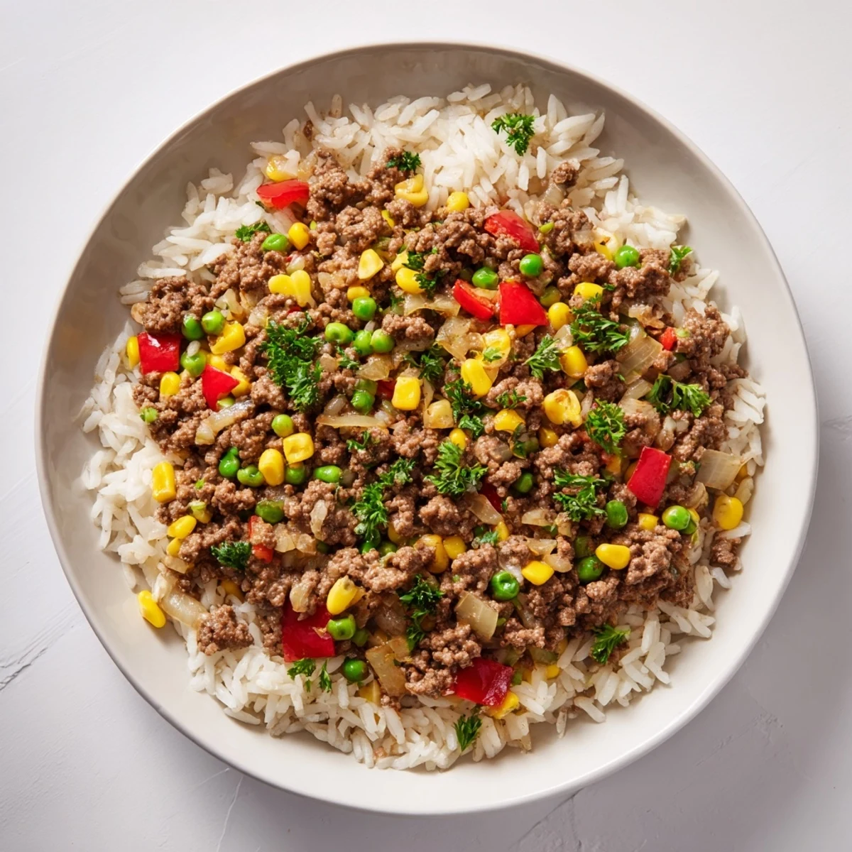 Golden-brown Ground Beef Skillet with vibrant peppers and corn is a flavorful, complete dinner.