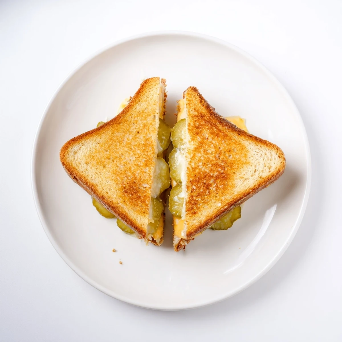 Close-up of a Gooey Pickle Grilled Cheese, oozing cheese, tempting bread, and a delicious vegetarian snack.