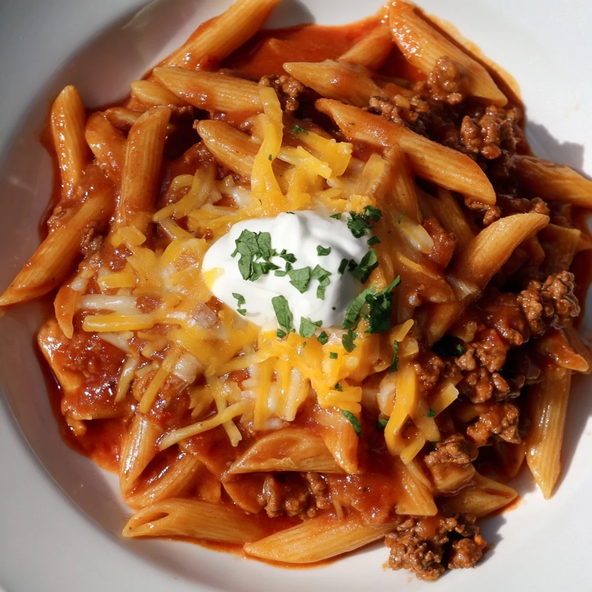 Easy beef enchilada pasta, a one-pot meal, features ground beef, cheese, and zesty enchilada flavors.