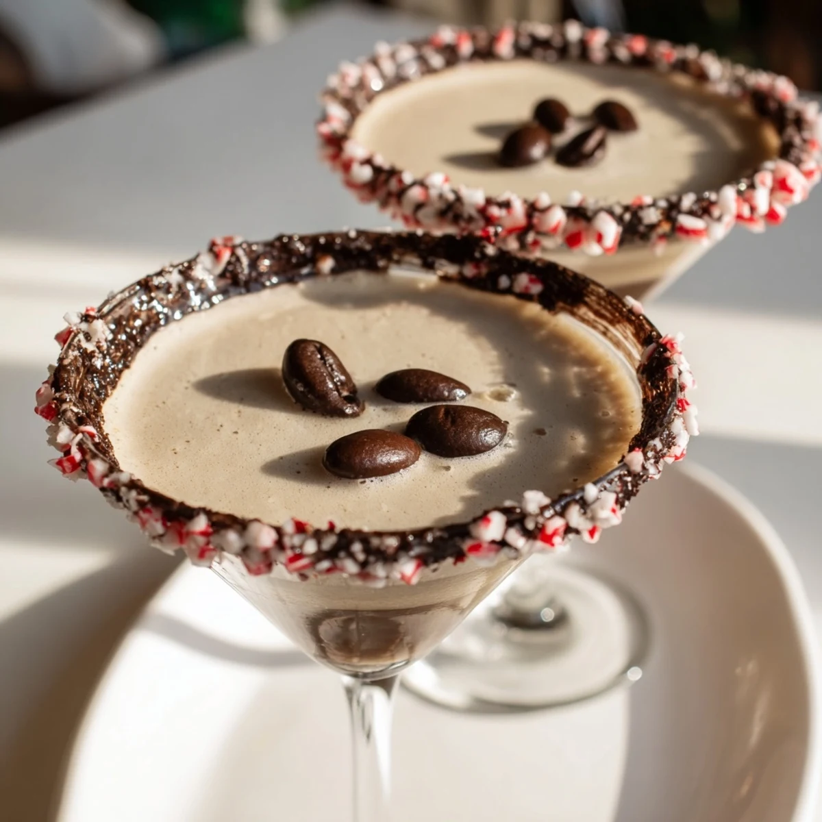 Creamy Peppermint Espresso Martini, a beautiful cocktail, ready to enjoy with friends and family during the holidays.