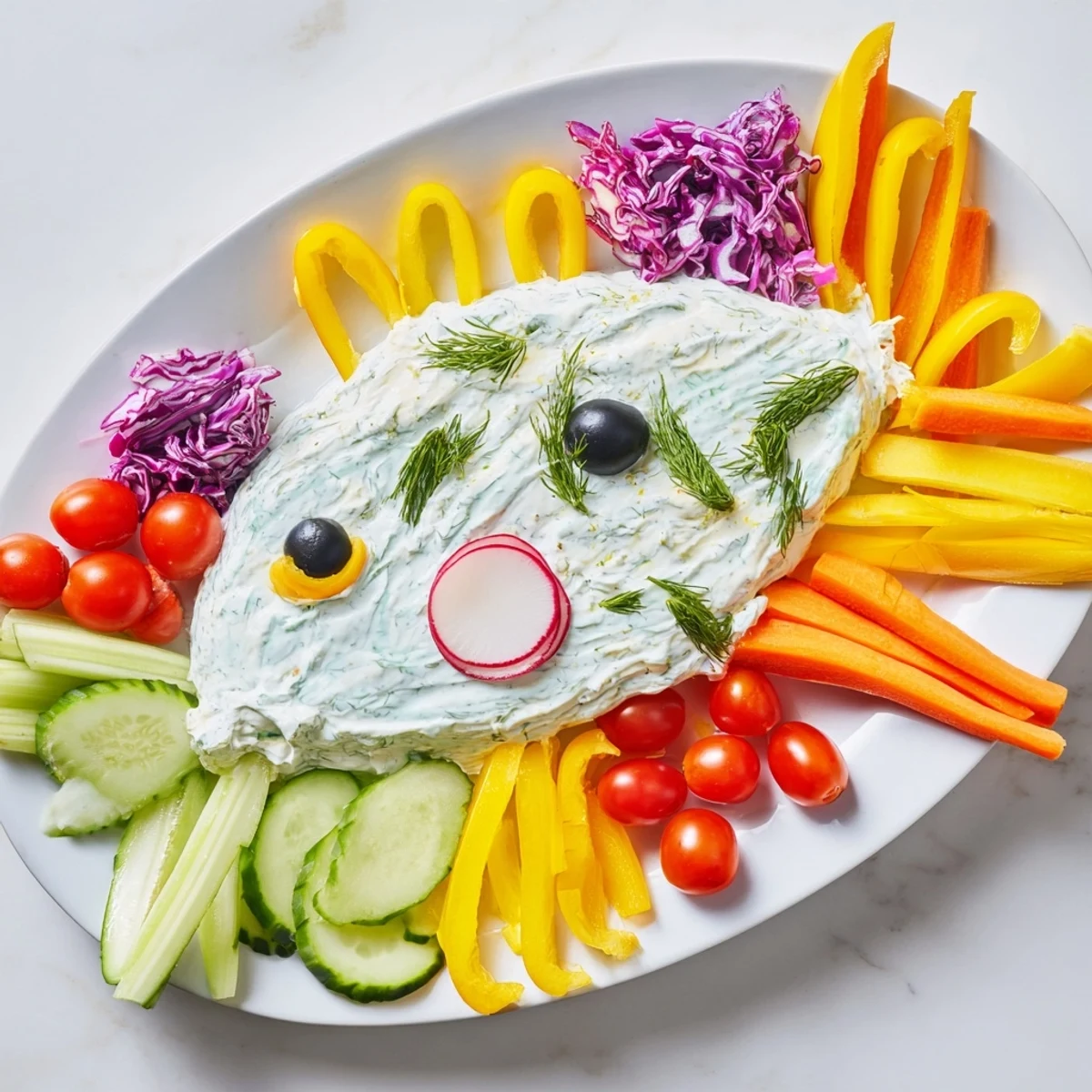 This Ocean Blue Fish-Shaped Dip Tray features cool, creamy dips shaped like a delightful ocean creature.