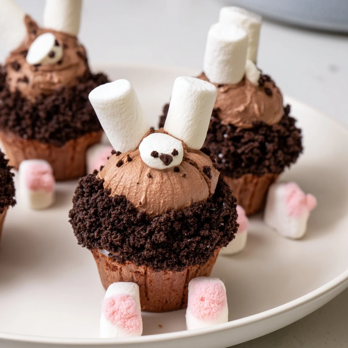These adorable Bunny Burrow Cupcake Tray cupcakes look delightful with fluffy buttercream and sweet bunnies.