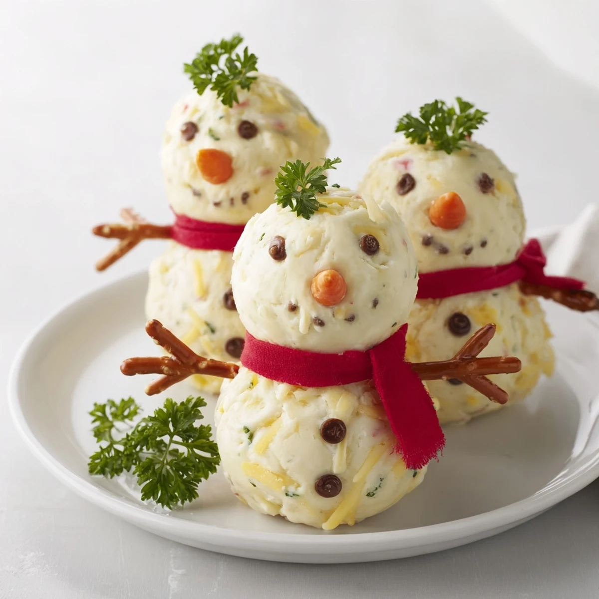 These whimsical Snowman Cheese Balls, decorated with veggies, make a fun holiday appetizer for everyone.