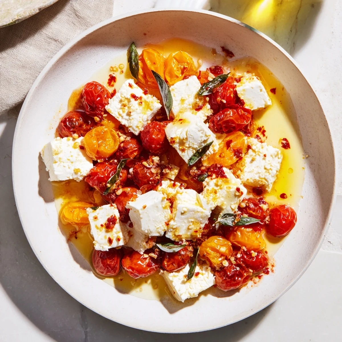 Imagine the vibrant baked feta 2.0 dish: tomatoes bursting with flavor, honey drizzled, and fresh basil .