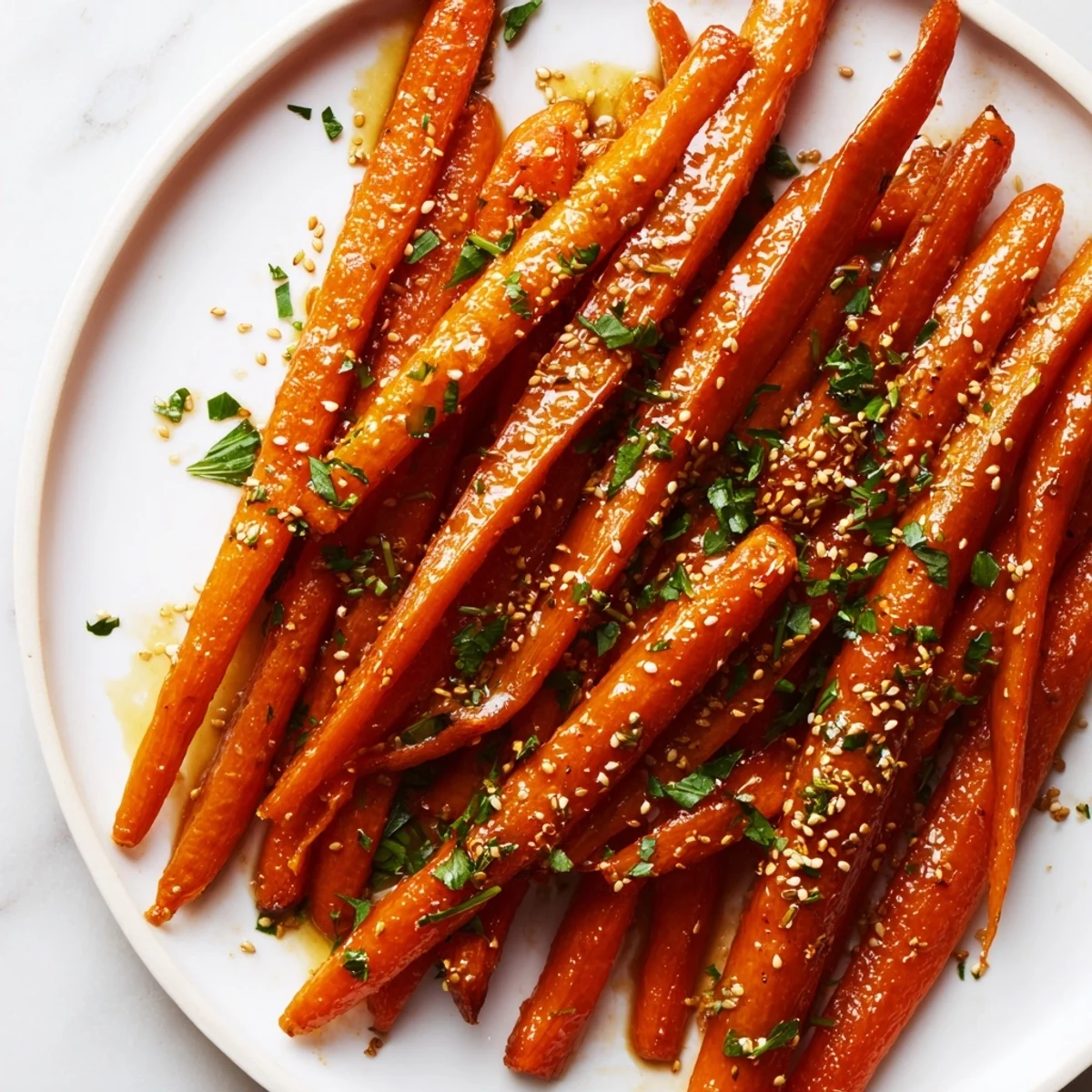 A close-up of delicious maple mustard roasted carrots, perfect as a flavorful side dish.