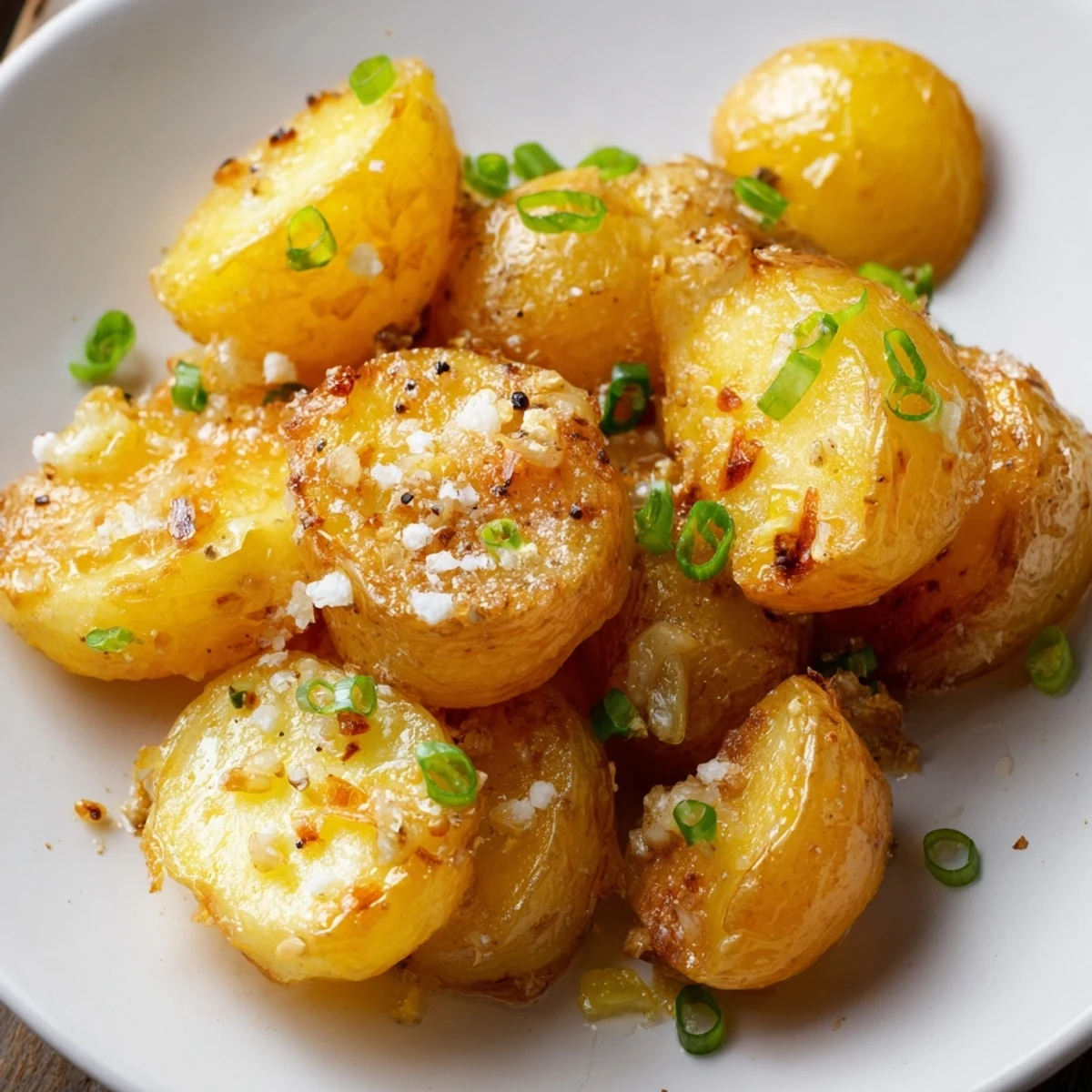 Golden-brown Smashed Green Onion Potato Bombs, crispy edges, perfect side dish, green onion aroma.