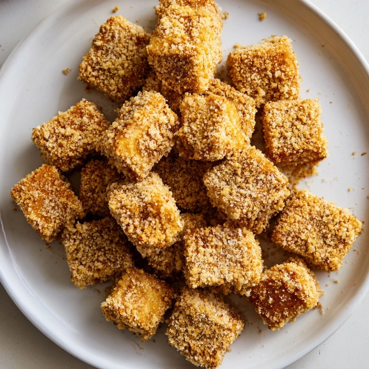 Golden-brown crispy tofu nuggets, ready for dipping, offer a delightful plant-based snack experience.