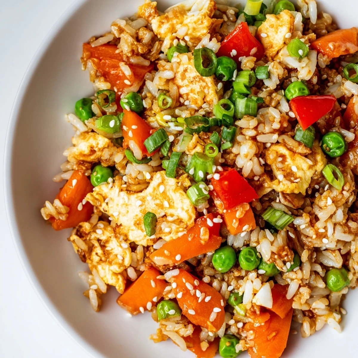 Enjoy the savory aroma of Egg Fried Rice, a quick weeknight stir-fry with fluffy rice and fresh scallions!