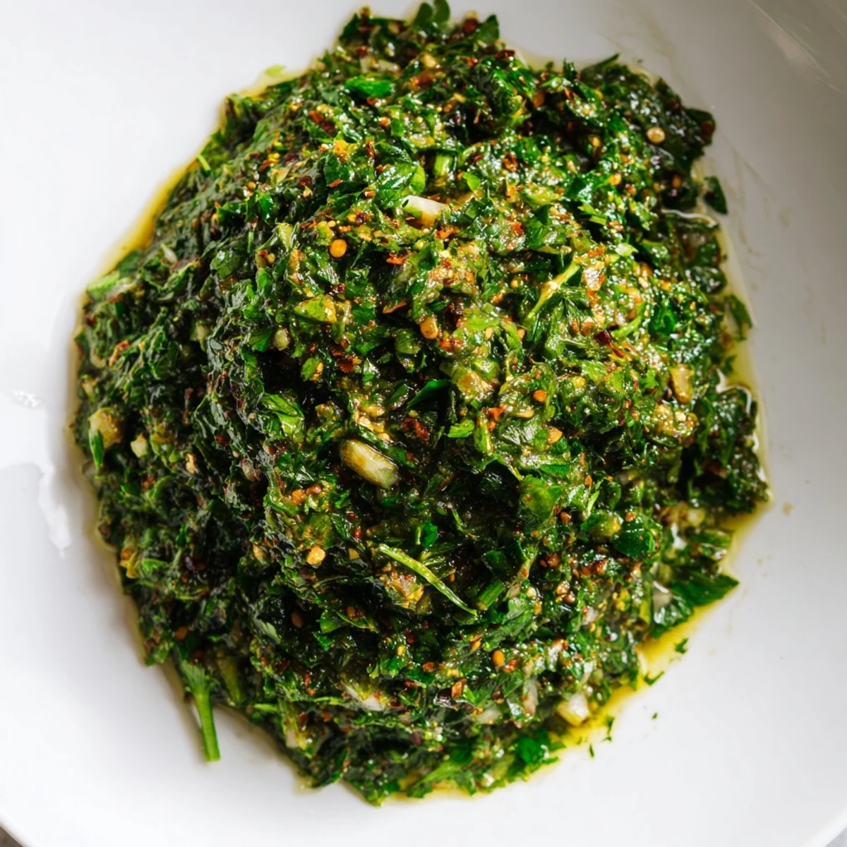 Image: Close-up of intensely flavorful Moroccan Chermoula Marinade, brimming with herbs and spices for fish.