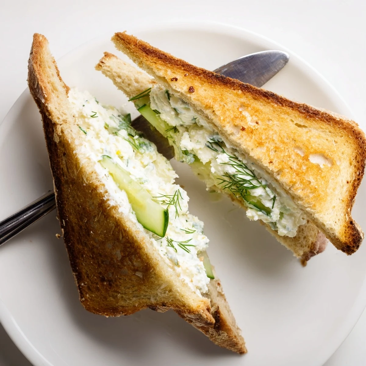 Golden brown sourdough slices filled with creamy whipped feta, dill, and lemon zest for a bright spring grilled cheese.
