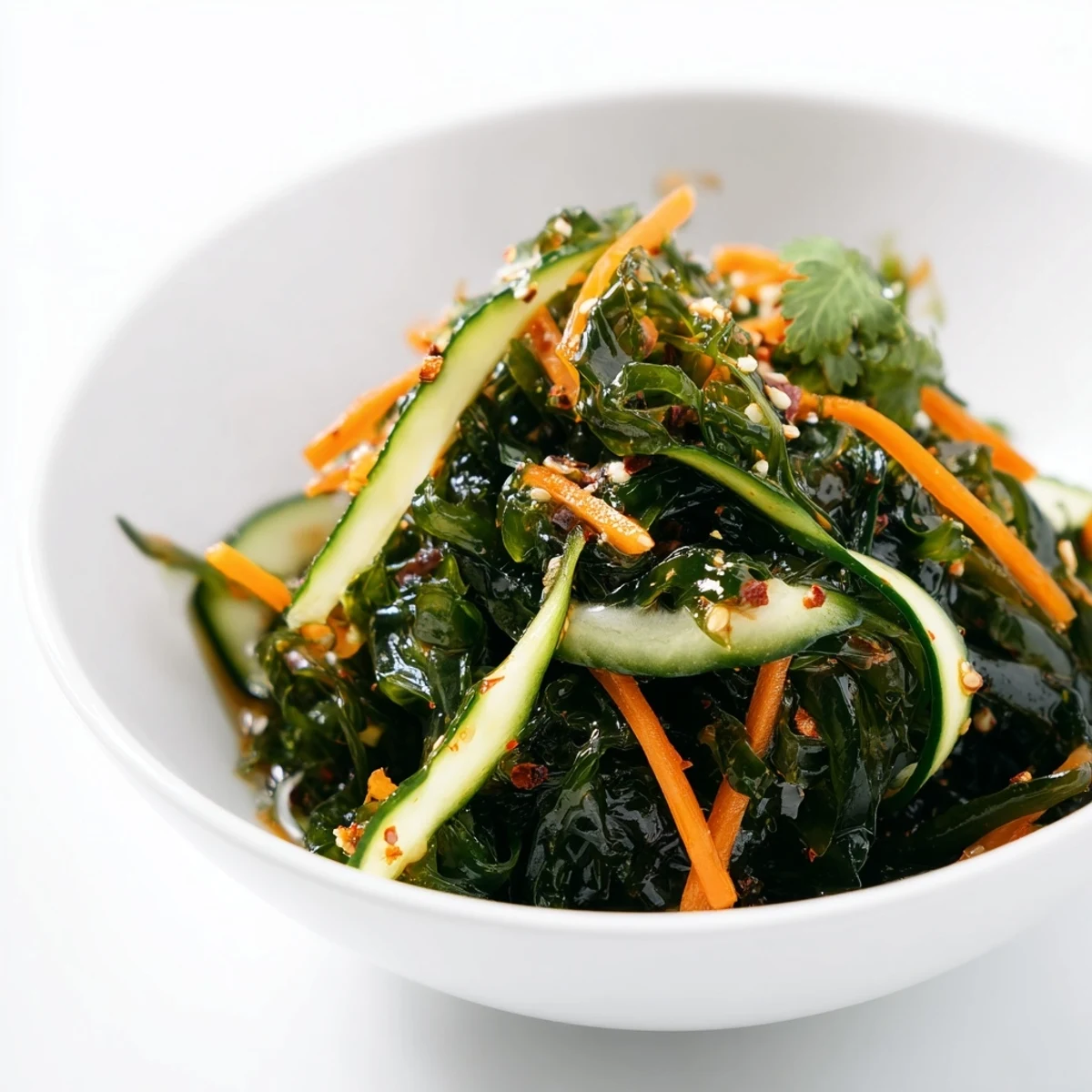 An easy homemade Seaweed Salad featuring tender wakame, julienned carrots, and a tangy maple-sesame vinaigrette.