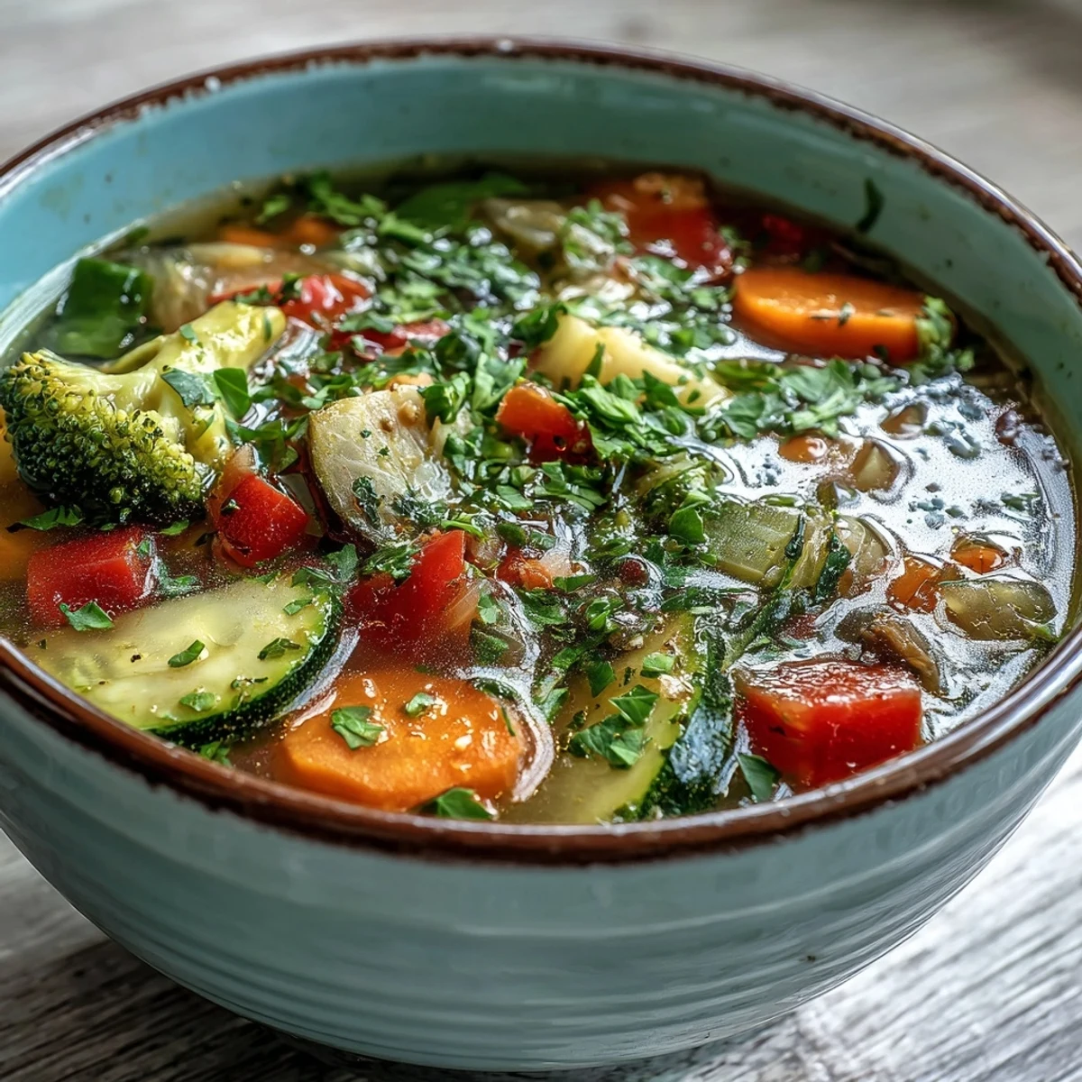 Aromatic Ginger Vegetable Soup, filled with colorful tender vegetables, a healthy vegan dish.