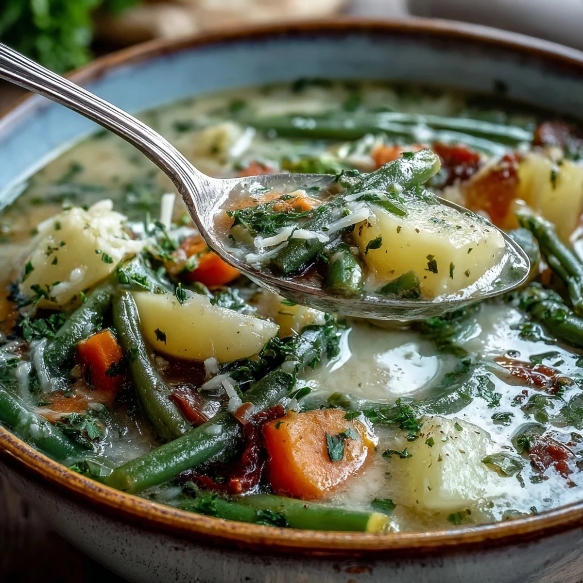 Hearty Parmesan Veggie Soup photo, showcasing tender vegetables and melted savory cheese.