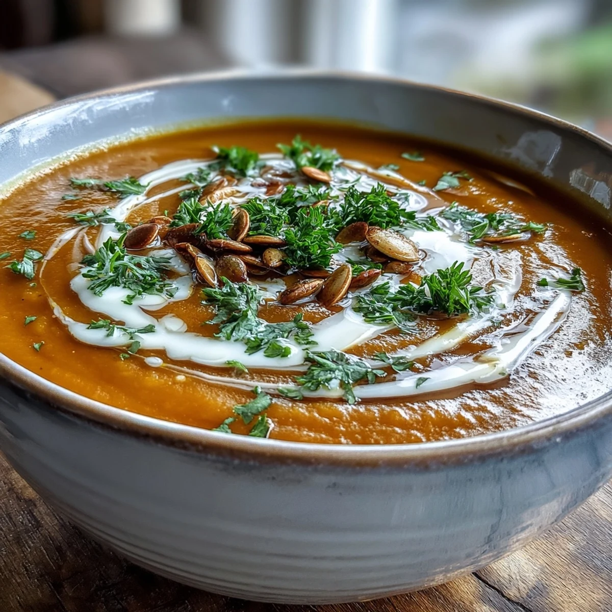 A smooth, golden pumpkin soup, a taste of fall’s rich harvest.