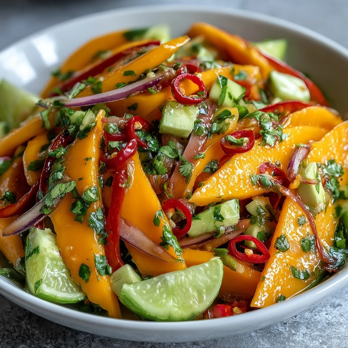 Serve this Refreshing Mango Salad with Lime Dressing alongside grilled fish or chicken for a quick summer lunch.