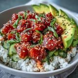 Freshly assembled Spicy Tuna Pickle Rice Bowls, a flavorful and satisfying dish.