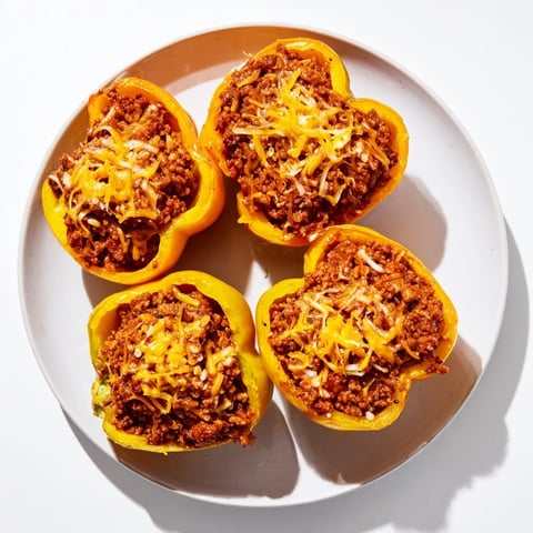 Juicy Sloppy Joe Stuffed Bell Peppers are baked to tender perfection with melty cheese on top.
