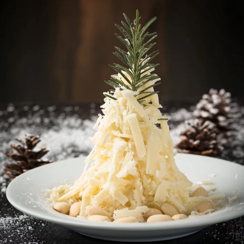 A festive Frosted Pine cheese board: sugared rosemary pines nestled in creamy cheddar snow.