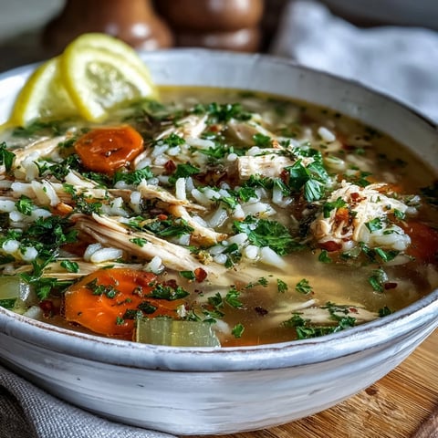 Hearty Cozy Winter Chicken and Rice Soup photo featuring tender chicken and fluffy rice.