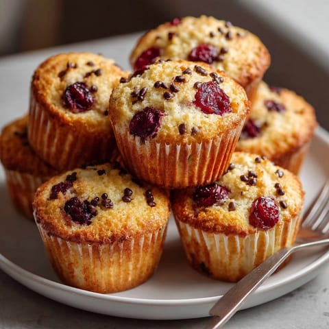 Golden-brown Cherry-Chip Pancake Muffins, tenderly dotted with chocolate, ready to be devoured and enjoyed.