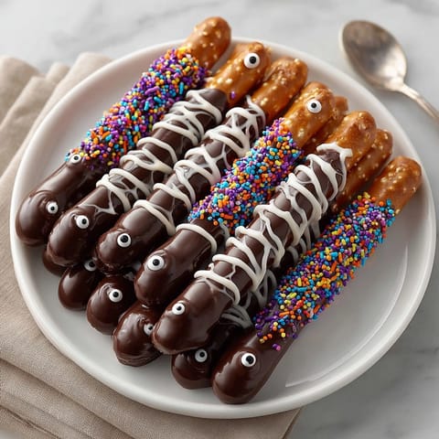 These festive Spooky Spider Leg chocolate pretzel wraps show dark chocolate dipped pretzels creatively for kids.