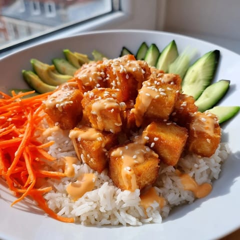 Chili-Mayo Baked Tofu Bowls