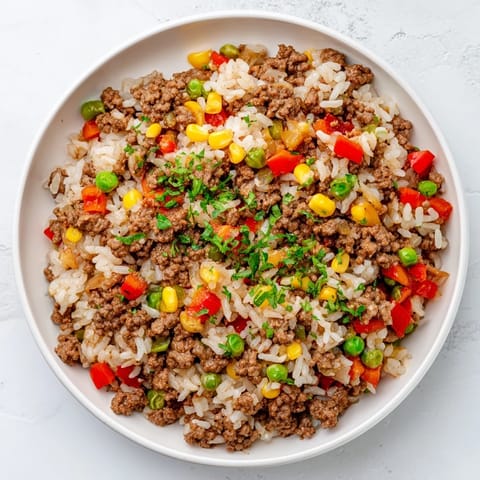 Ground Beef Skillet Veggies Rice