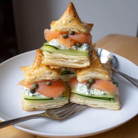 Elegant Étoiles Filantes Assiette de Fin dAnnée appetizer: fluffy star pastries with savory smoked salmon and herbs.