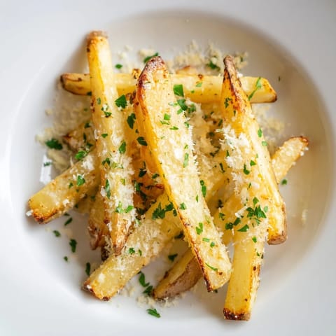 Crispy baked potato fries tossed in aromatic truffle oil and freshly grated Parmesan for a decadent savory side dish.