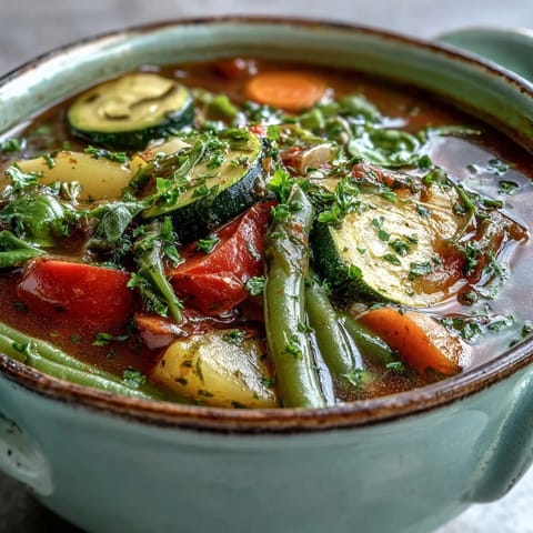 Savor this vibrant Italian Herb Vegetable Soup, a warming, herb-infused bowl of goodness.