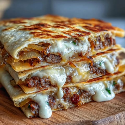 Smashed beef patties and sweet onions tucked inside a crispy tortilla, served with a side of punchy mayo-mustard sauce.
