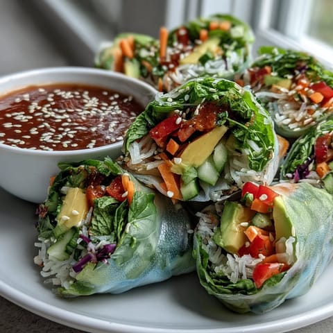 A close-up cross-section of a Vegan Mango Avocado Spring Roll, highlighting creamy avocado and sweet mango paired with crunchy carrots and herbs.